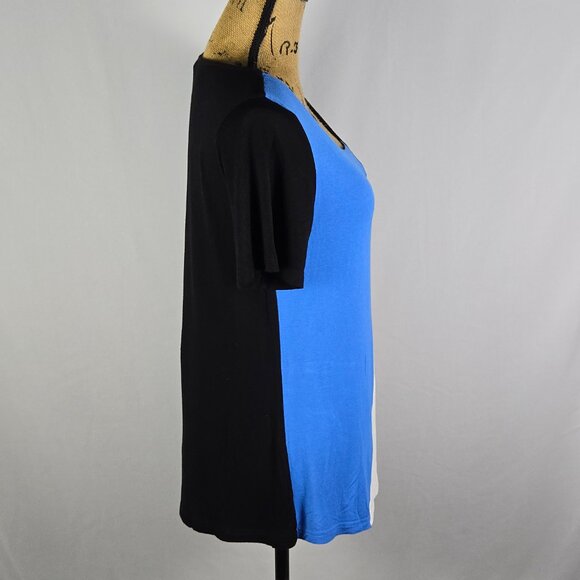 AYIFU Retro Pop‎ Art Colorblock Tunic Blue Black White Asymmetrical Top M - Picture 4 of 11